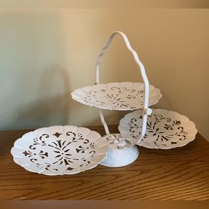 MOVING SALE | Vintage kitchen home decor. Tiered white dessert / produce stand